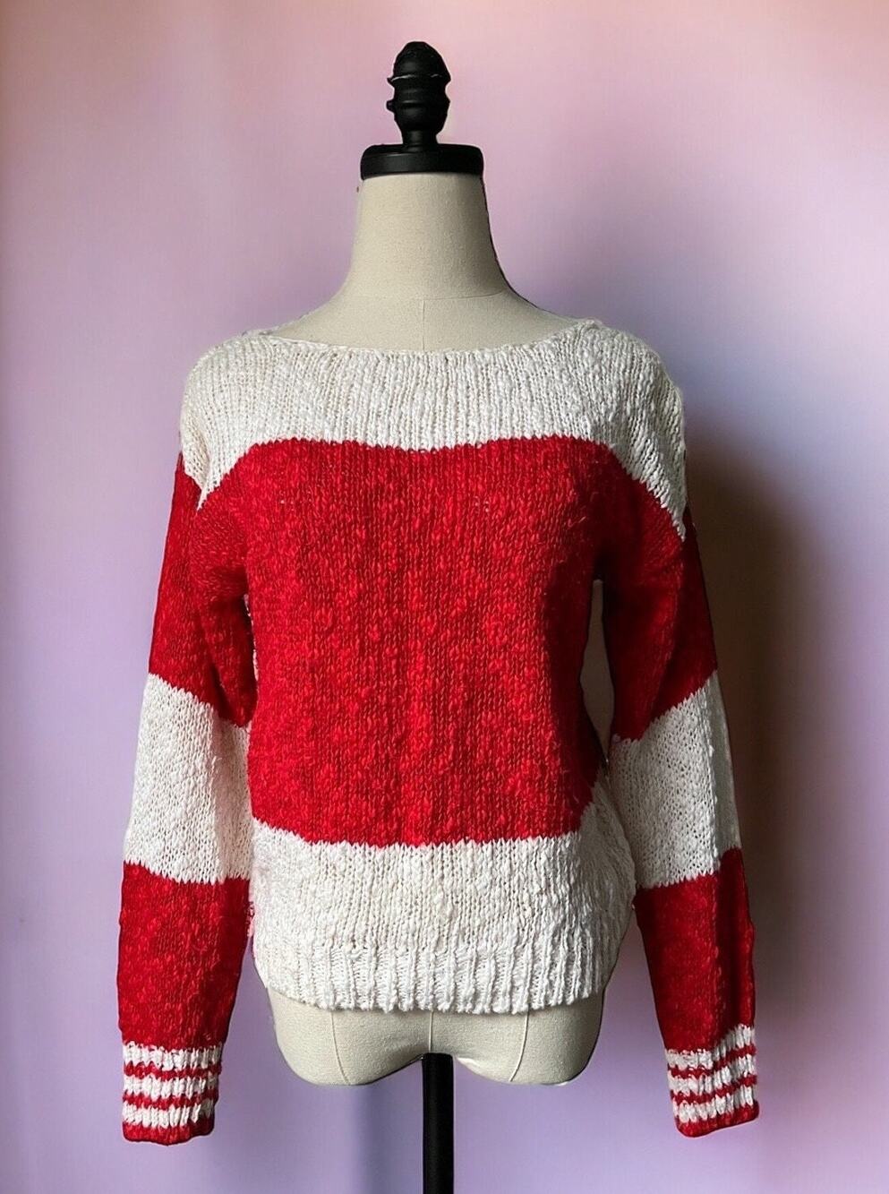 Vintage 80s Red & White Knit Sweater | Lauren Hansen | Sporty Preppy | M